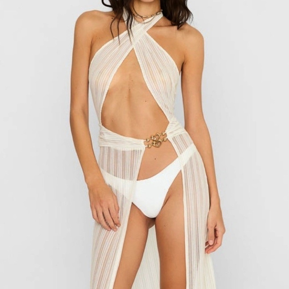 Beach Bunny Saddie Ivory & Gold Midi Dress Cover‎ Up
